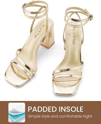 Shoe'N Tale Strappy Heels for Women Square Toe Chunky Block Heels Square Toe Ankle Strap Sandals in Saudi Arabia