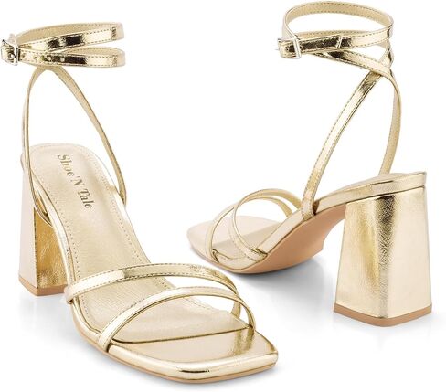 Shoe'N Tale Strappy Heels for Women Square Toe Chunky Block Heels Square Toe Ankle Strap Sandals in Saudi Arabia