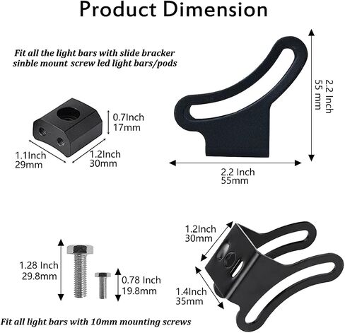 LEDKITO Slide Mounting Bracket LED Light Bar Base Mounting Brackets Universal Adjustable Side Bracket Kit for Most Light Bar Work Lights Pod Lights from 4 inch up to 52 inch (Pack of 2) in Saudi Arabia