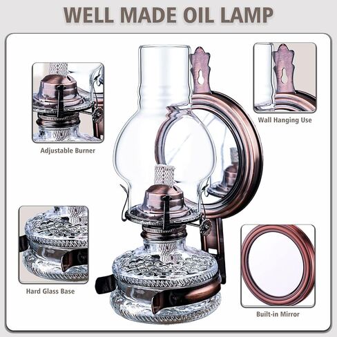 2 Pc Large Rustic Kerosene Lamp Lantern Chamber Antique Bronze Wall Oil Lamps for Indoor Use Home Decor Lighting Vintage Glass Clear Wall Mounted Kerosene Lamps 11 Inch Height in Saudi Arabia