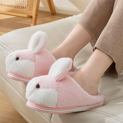 Women's Cute Rabbit Animal Slippers - Novelty Cozy Fuzzy Soft Plush Winter Warm House Shoes Cotton Slippers in Saudi Arabia