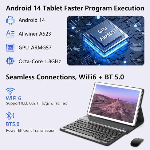 أحدث جهاز لوحي Android 14 لعام 2024، معالج ثماني النواة + 64 جيجابايت + 8 جيجابايت/512 جيجابايت قابل للتوسيع، جهاز لوحي 10 بوصة WiFi 6 +BT 5.0، أجهزة لوحية بكاميرا عالية الدقة بدقة 18 ميجابكسل مع بطارية 7000 مللي أمبير في الساعة، جهاز لوحي 2 في 1 مع حافظة in Saudi Arabia