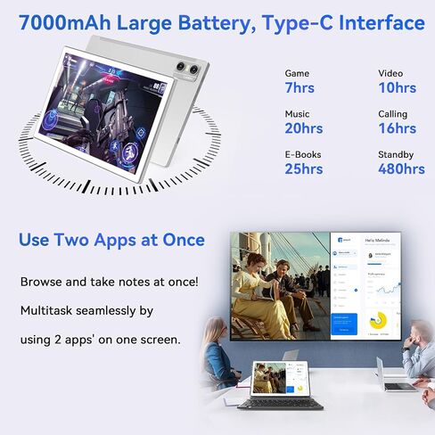 أحدث جهاز لوحي Android 14 لعام 2024، معالج ثماني النواة + 64 جيجابايت + 8 جيجابايت/512 جيجابايت قابل للتوسيع، جهاز لوحي 10 بوصة WiFi 6 +BT 5.0، أجهزة لوحية بكاميرا عالية الدقة بدقة 18 ميجابكسل مع بطارية 7000 مللي أمبير في الساعة، جهاز لوحي 2 في 1 مع حافظة in Saudi Arabia