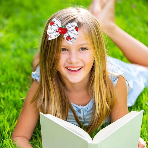 2Pcs School Bow Hair Clips for Girls 3D Apple Book Hair Accessories Letter Pen Bow Hairpins Litter Girls Alligator Hair Barrettes for Back to School Students Toddlers Kids Outfit in Saudi Arabia