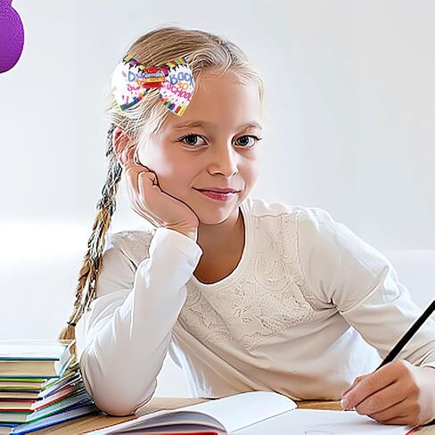 2Pcs School Bow Hair Clips for Girls 3D Apple Book Hair Accessories Letter Pen Bow Hairpins Litter Girls Alligator Hair Barrettes for Back to School Students Toddlers Kids Outfit in Saudi Arabia