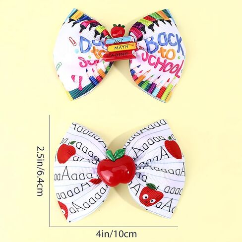 2Pcs School Bow Hair Clips for Girls 3D Apple Book Hair Accessories Letter Pen Bow Hairpins Litter Girls Alligator Hair Barrettes for Back to School Students Toddlers Kids Outfit in Saudi Arabia