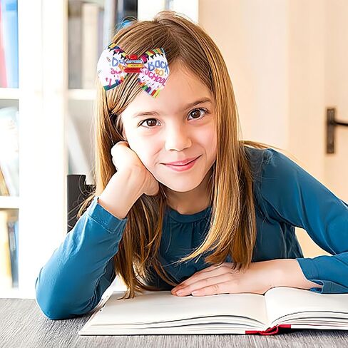 2Pcs School Bow Hair Clips for Girls 3D Apple Book Hair Accessories Letter Pen Bow Hairpins Litter Girls Alligator Hair Barrettes for Back to School Students Toddlers Kids Outfit in Saudi Arabia