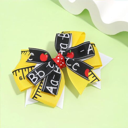 2Pcs School Bow Hair Clips for Girls 3D Apple Book Hair Accessories Letter Pen Bow Hairpins Litter Girls Alligator Hair Barrettes for Back to School Students Toddlers Kids Outfit in Saudi Arabia