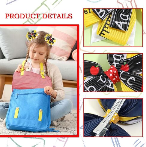 2Pcs School Bow Hair Clips for Girls 3D Apple Book Hair Accessories Letter Pen Bow Hairpins Litter Girls Alligator Hair Barrettes for Back to School Students Toddlers Kids Outfit in Saudi Arabia