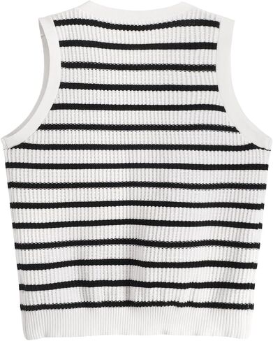 Verdusa Women's Sweater Vest Old Money Trendy Tops Striped Print Button Front Sleeveless Knit Sweaters in Saudi Arabia