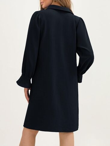 FENSACE Womens Casual Shirt Dress Ruffle Sleeve Solid Color Button Down Shift Summer Dress with Pockets in Saudi Arabia