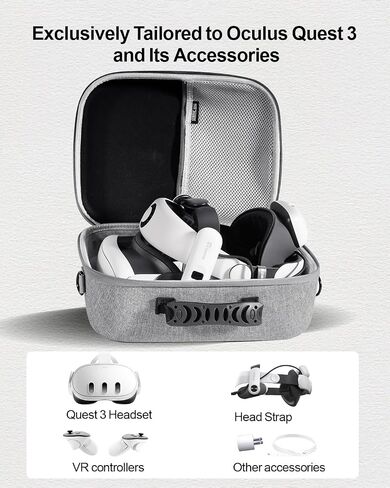 Carrying Case for Meta Quest 3, Travel Bag Compatible with BOBOVR S3 Pro Battery Head Strap, Controllers and Other Accessories, Hard Shell Case and Superior Protection for Oculus Quest 3 (Grey, XL) in Kuwait