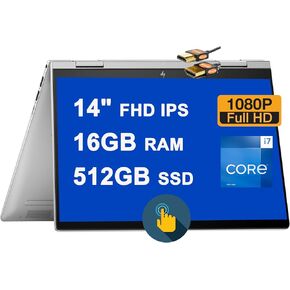 HP Envy X360 2-in-1 Laptop 14" FHD IPS Touchscreen 13th Gen Intel 10-Core i7-1355U 16GB RAM 2TB SSD Intel Iris Xe Graphics Backlit Fingerprint USB-C B&O Fast Charge Win11 Silver + HDMI Cable