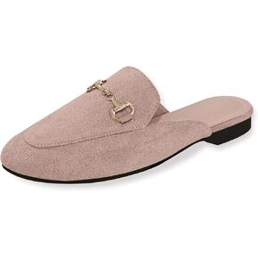 baobeijiadao Womens Closed Round Toe Mules Comfortable Buckle Flats Mules Slip On Backless Loafers for Women