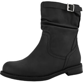 Shoe'N Tale Women's Mid Calf Boots Slouchy Round Toe Flat Low Heel Riding Boots With Side Zipper