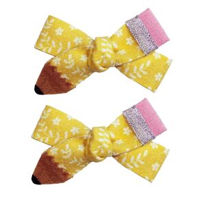 Yellow Bow Hair Clips Adorable Pencil Hair Bow clip for Girls Back to School Hair Accessories Glittery Bow Alligator Clips for Little Girls, Toddlers, Kids, and Teens