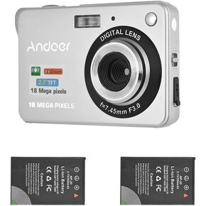 Andoer Portable 1080P Digital Camera Video Camcorder 48MP Anti-Shake 8X Zoom 2.7 Inch LCD Screen Face Detact Smile Capture Built-in Lithium Battery with Carry Bag Wrist Strap for Kids Teens