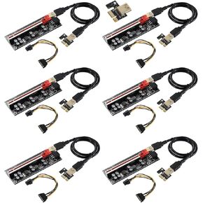 6 Pack PCI E 1X to 16X V009S Plus Riser Card with 7 PCI E 1X Plug in Adapter Card with 24in USB 3.0 Extension Cable for Bitcoin Crypto Mining Ethereum Mining