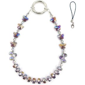 Butterfly Phone Charm Chain Strap Beaded String sparkling Crystal Phone Wrist Strap Keychain Charm for Women