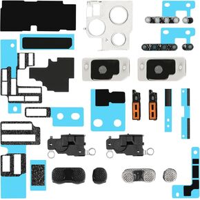 16 Pcs Complete Replacement Set for iPhone 14 Pro Include Bottom Loudspeaker AntiDust Net Rear Mic Camera Bracket Mesh Parts with Motherboard Heat Dissipation Protection Sticker Kits