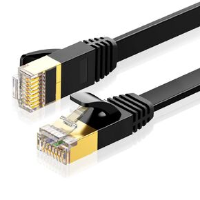 Tianle Flat Cat8 Ethernet Cable, 26AWG Cat 8 Network Internet LAN Cable High Speed 40Gbps 2000Mhz SFTP RJ45 Gold Plated Connector for PC, Router, Switch, Modem, TV, PS5, 1M/3FT Black