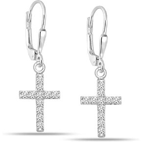 Charmsy 925 Sterling Silver Cross Charm Drop Dangle Earrings for Women