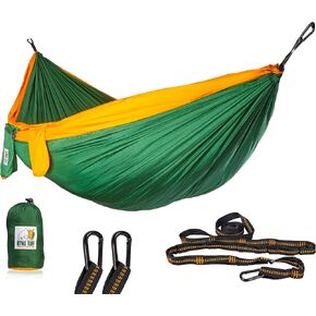 X-Large 2 Person Camping Hammock with Mosquito Net - Compact Double Hammock with Bug Net, Pocket, Tree Straps & Heavy Duty Carabiners - Parachute Grade Nylon Can Hold Over 600lbs of Weight