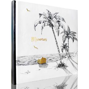Holoary Photo Album 4x6 200 Photos Two Pictures Per Page, Memo Writing Area for Each Pocket, 200 Pockets 4"x6", Printed Book Cover Travel Design Natural Beach Vacation Honeymoon Memories