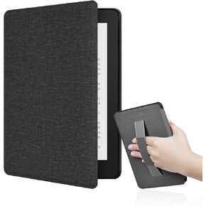 Case for 6.8" Kindle Paperwhite(11th Generation-2021) and Kindle Paperwhite Signature Edition with Hand Strap - Durable PU Leather Cover Case with Auto Sleep Wake, Black