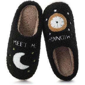 Menore Meet Me At Midnight Slippers for Womens Mens Soft Warm Fuzzy House Slides Memory Foam Lightweight Slip-on Slippers Indoor Outdoor