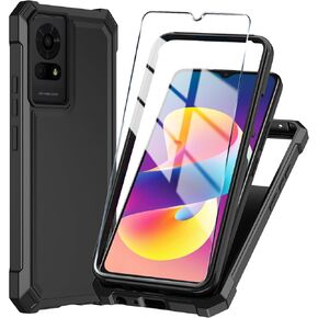 for TCL K24 Phone Case T434D with Tempered Glass Screen Protector,Slim Soft Silicone Full-Body Protective Case for TCL K24 (Red)