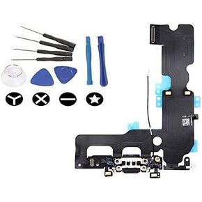 (md0410) Black USB Charging Port Charge Dock Connector Charger mic Flex Ribbon Cable Replacement Part Compatible for iPhone 7 Plus + Tools Kit