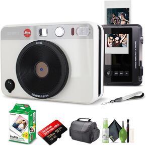 Leica Sofort 2 Hybrid Instant Photo Film and Digital Camera (White) (19188) with LCD Display Bundle with Fujifilm Instant Film 60 Sheets + 128 GB Memory Card + Bag + Cleaning Kit