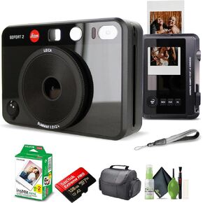 Leica Sofort 2 Hybrid Instant Photo Film and Digital Camera (White) (19188) with LCD Display Bundle with Fujifilm Instant Film 60 Sheets + 128 GB Memory Card + Bag + Cleaning Kit
