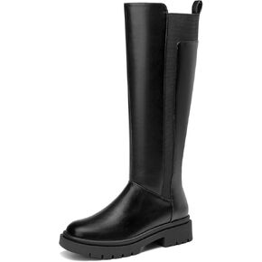 CentroPoint Women's Stretch Knee High Boot Elastic Low Flat Heel Round Toe Side Zip Wide Calf Boots