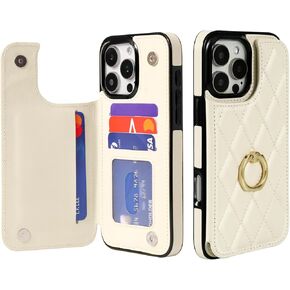 for iPhone 16 Pro Max Wallet Case with Card Holder, 360° Rotation Ring Kickstand Card Slots Case, Leather Case with Double Magnetic Clasp Compatible with iPhone 16 Pro Max 6.9" 2024 Beige