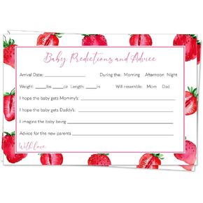 The Invite Lady Strawberry Baby Shower Predictions for Baby and Advice and Wishes for Parents Games Activities Berry Sweet Straw Berry Fruit Girl Pink Summer (24 count)