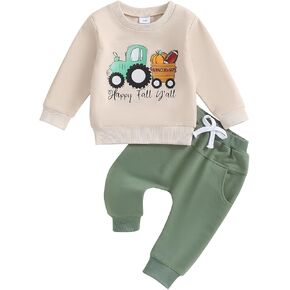 FYBITBO Infant Baby Boys Fall Winter Clothes Pumpkin Tractor Sweatshirt Long Sleeve Shirt Pants Toddler Halloween Outfits