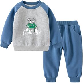 Toddler Boy Fall Winter Outfit Boys Color Block Clothes Kids Sweatshirt + Jogger Pants Clothing Set Sizes (2T-7)