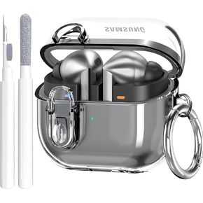 Compatible with Samsung Galaxy Bud 3 Pro Case/Buds3 Case Cover Clear Lock Clip with Cleaner Kit, Transparent TPU Galaxy Buds Pro 3 Protective Cover Men Women with Carabiner, Clear Black