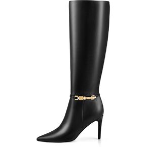 Adrizzlein Knee High Boots Women Pointed Toe Stiletto Tall Boots Sexy High Heel Long Boots Fashion Dress Shoes With Side Zipper