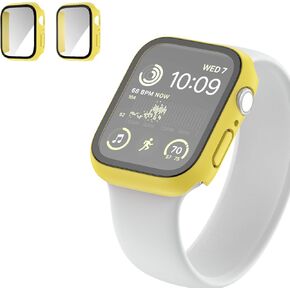 2Pack Matte Cases 45mm Compatible with Apple Watch 45mm Screen Protector Case, HD Tempered Glass Face Cover Protective Hard PC Bumper for Apple Watch Series 9/8/7 45mm Accessories - 45mm Matte Black