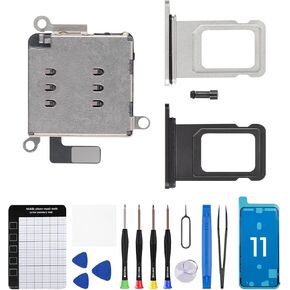 for iPhone 11 Dual SIM Card Reader Flex Cable with Silver and Black SIM Double Card Slot Tray Holder Adapter Replacement with Sim Card Removal Tool Repair Fix Kit for A2111 A2221 A2223