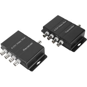 4 Channel Analog Video Multiplexer, BNC Head 4 HD Video to Coaxial Cable Multiplexer Transmitter and Receiver 400M 3 Channel Superimposed for Security Camera