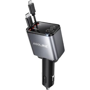 Retractable Car Charger,Smaller 4 in 1 Fast Car Phone Charger with Retractable Cables 2.6ft and USB/Type C Ports, Car Charger Adapter Compatible with Apple iPhone 15/14/13/12 Pro Max,Galaxy,Pixel