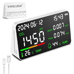 11-in-1 Indoor Air Quality Monitor-Portable AQI PM2.5/PM10/CO/CO2/HCHO/TVOV, Temperature,Formaldehyde Detector,Humidity,Time Display Home Monitoring|Air Quality Tester for Confined Space
