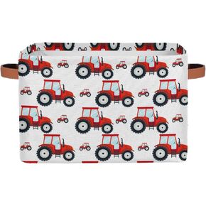 Red Tractor Rectangle Storage Basket Truck Car Foldable Storage Bin Cubes with Handles Large Organizer Bins Boxes Toy Closet Shelf Nursery Laundry Basket Home Decor
