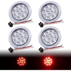 4 Pcs TMH 4 Inch Clear Lens Red LED Round Trailer Tail Lights with Chrome Bezel F3 Piranha 12 Diodes Sealed Clearance Lamp for Truck Bus Lorry 12V DC GAC12