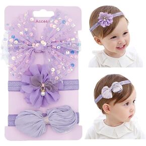 3pcs Baby Girl Bows Headband Chiffon Flower Hairband for Newborn Infant Toddler Soft Elastic Hair Bow Accessories for Baby Birthday Party (Pink, Standard size) in Kuwait