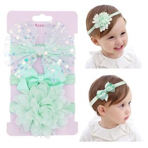 3pcs Baby Girl Bows Headband Chiffon Flower Hairband for Newborn Infant Toddler Soft Elastic Hair Bow Accessories for Baby Birthday Party (Pink, Standard size)